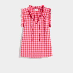 Vineyard Vines Pink Gingham Plaid Ruffle Sleeveless Blouse Top Size Large